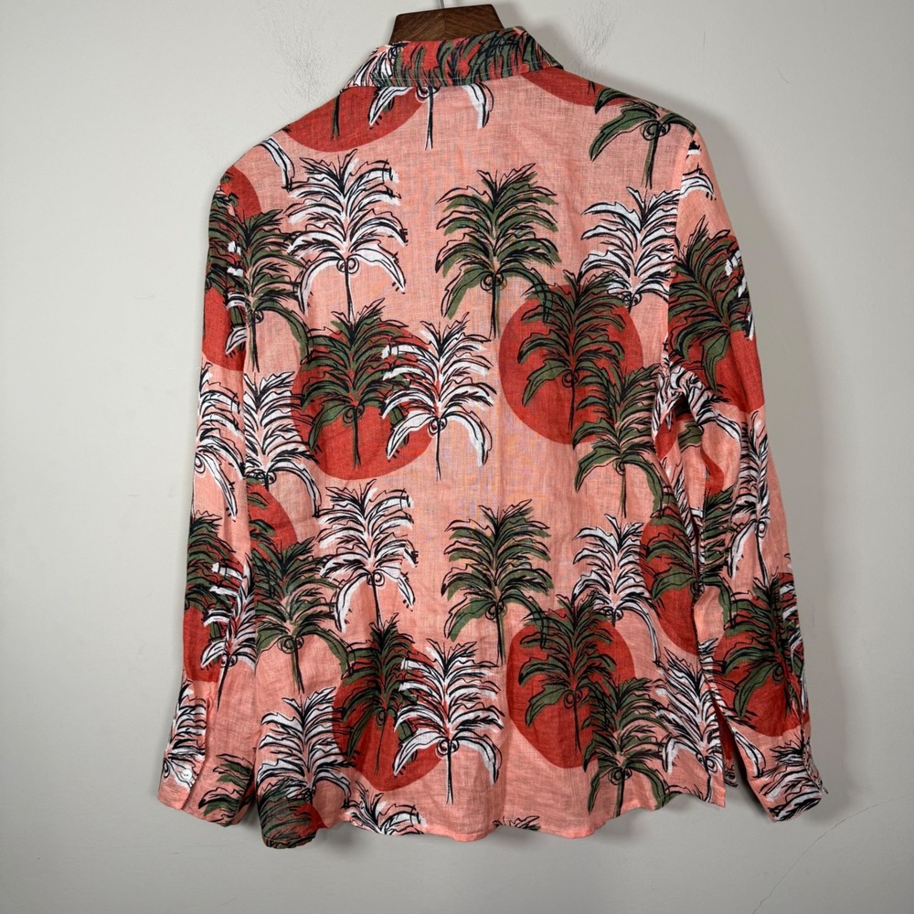 Nicole Miller European Grown Flax 100% Linen Palm Tree Button Down Blouse Large - Picture 2 of 13
